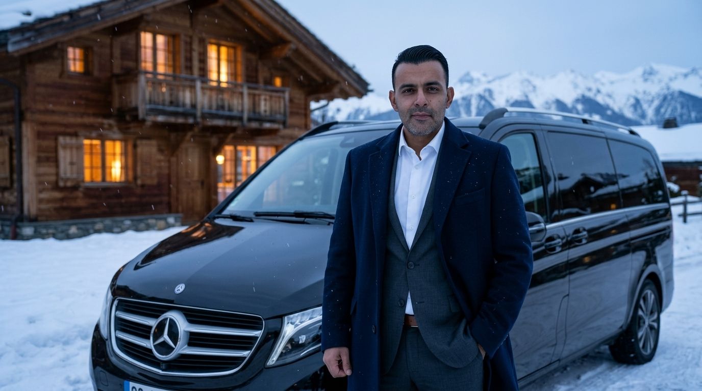 Mercedes Classe V sur la route enneigée vers Courchevel